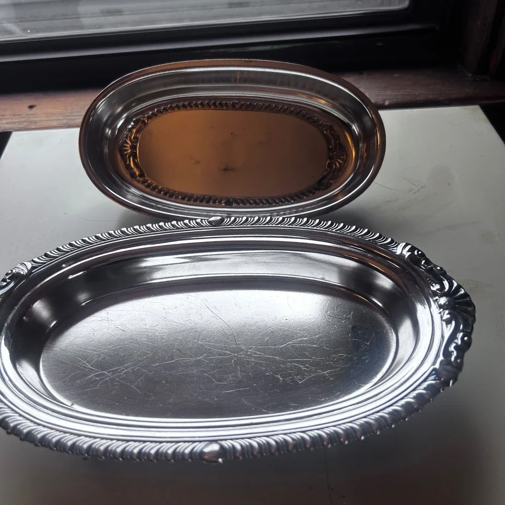 Vintage Sheridan Silverplate Footed Butter Dish Oval Lid Gadroon Lion Paw Feet
